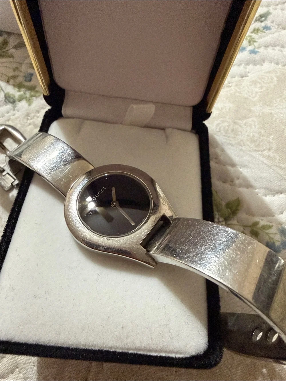 Gucci Silver Bracelet Watch with Black Dial